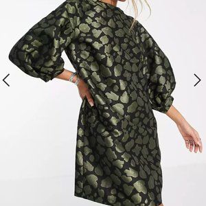 Topshop metallic jacquard animal mini dress in green